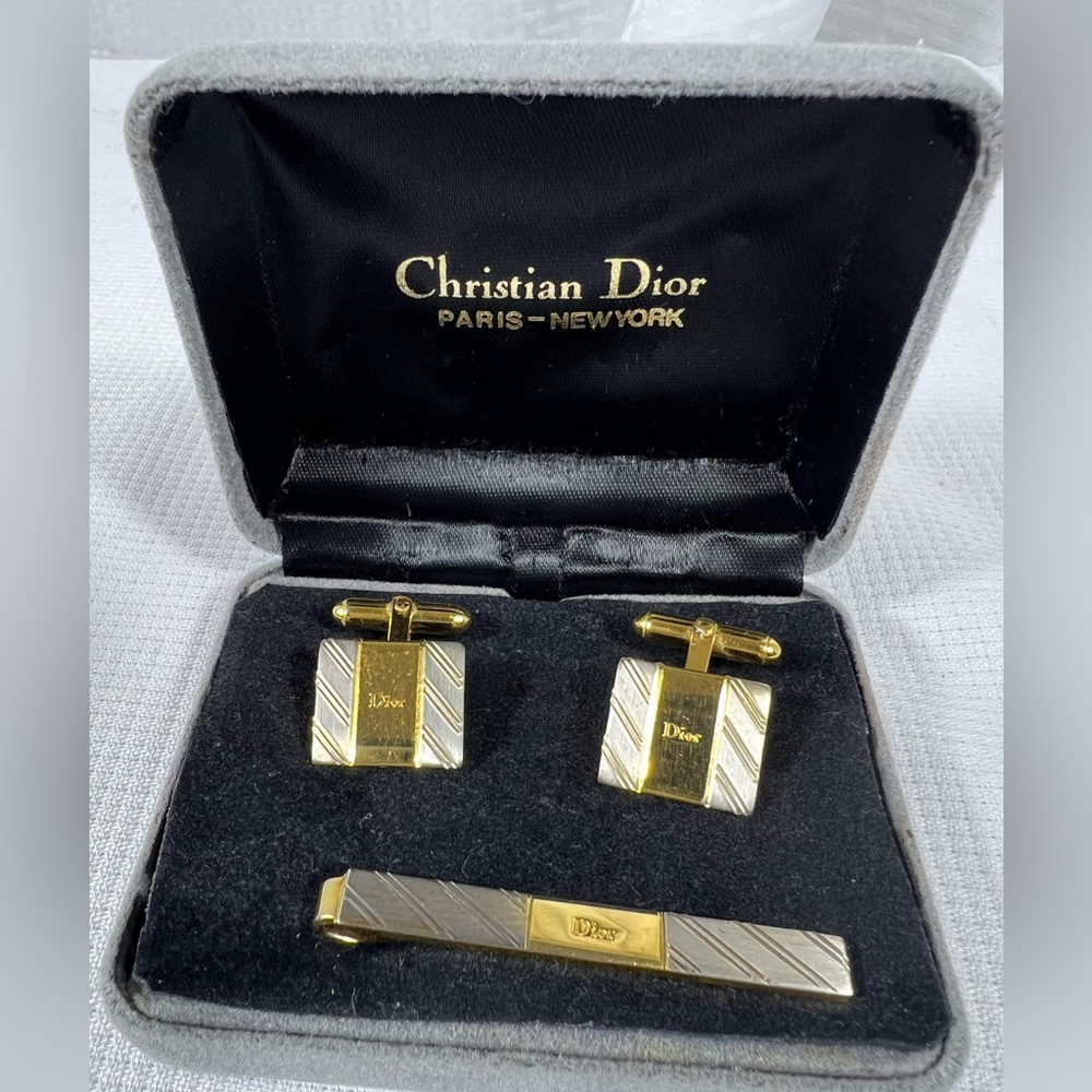 Dior Gold and Silver Cufflinks and Tie Clip Set - Picture 3 of 5